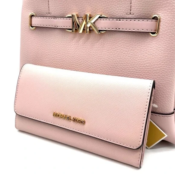 Michael Kors Reed Small Satchel Crossbody Bag & Large Trifold Wallet Light Pink - Picture 14 of 15